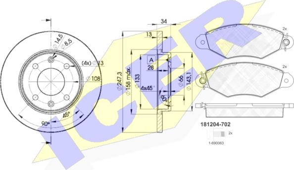 Icer 31204-4298 - Комплект гальм, дисковий гальмівний механізм autocars.com.ua