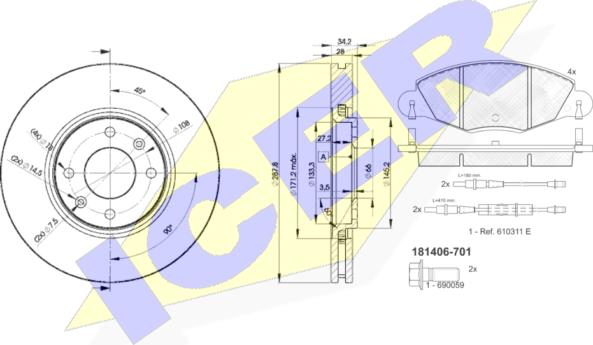 Icer 31406-4753 - Комплект гальм, дисковий гальмівний механізм autocars.com.ua