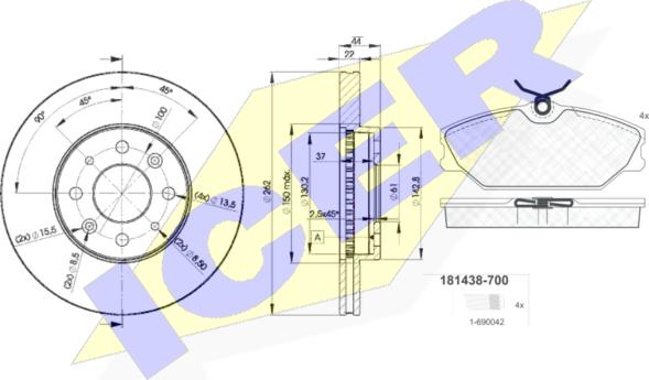 Icer 31438-2232 - Комплект гальм, дисковий гальмівний механізм autocars.com.ua