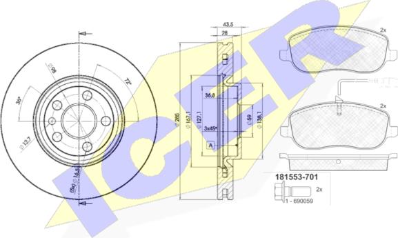 Icer 31553-4678 - Комплект гальм, дисковий гальмівний механізм autocars.com.ua