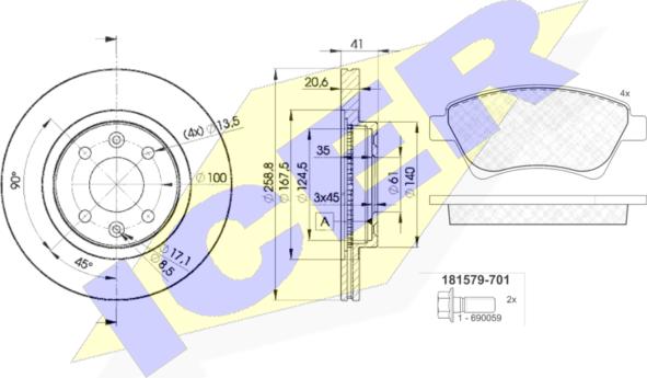 Icer 31579-3550 - Комплект гальм, дисковий гальмівний механізм autocars.com.ua