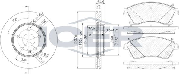 Icer 31942-1559 - Дисковый тормозной механизм, комплект avtokuzovplus.com.ua