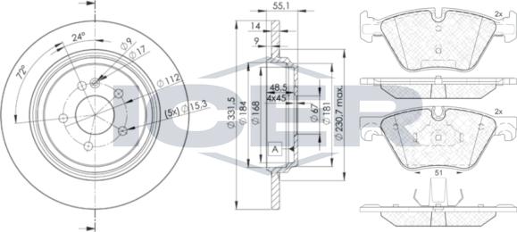 Icer 32002-3555 - Комплект гальм, дисковий гальмівний механізм autocars.com.ua