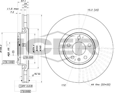 Icer 78BD3322-1 - Гальмівний диск autocars.com.ua