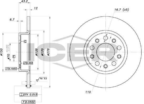 Icer 78BD3610-2 - Гальмівний диск autocars.com.ua