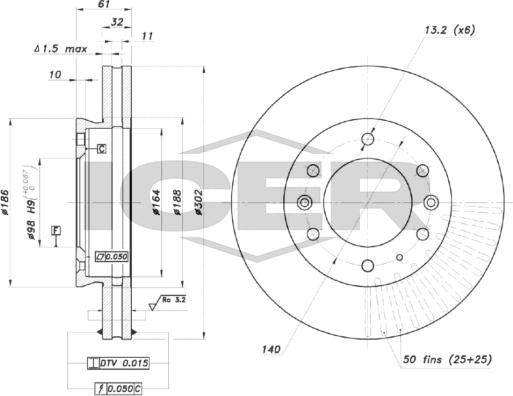 Icer 78BD7916-1 - Гальмівний диск autocars.com.ua