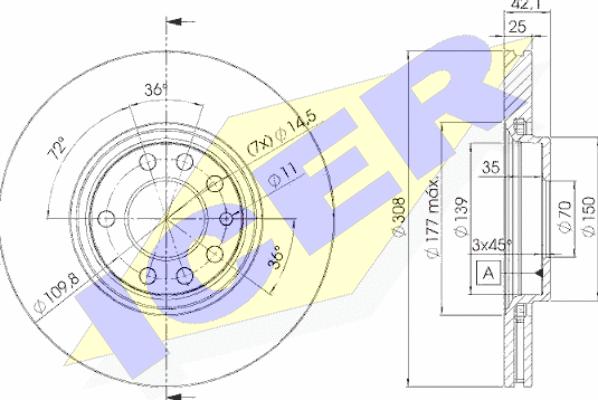 Icer 78BD9061-2 - Гальмівний диск autocars.com.ua