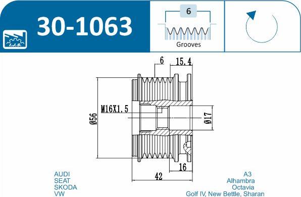 IJS GROUP 30-1063 - Шкив генератора, муфта autodnr.net