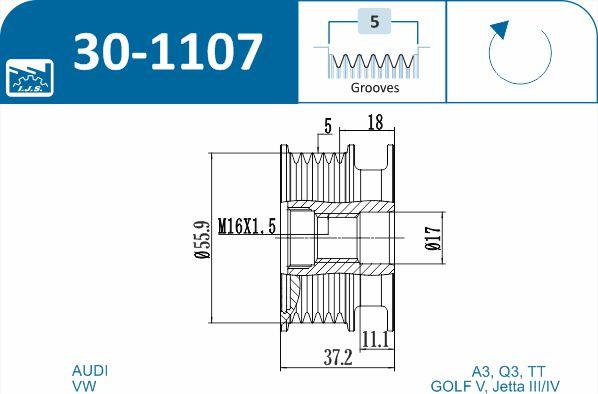 IJS GROUP 30-1107 - Шкив генератора, муфта autodnr.net