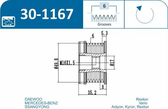 IJS GROUP 30-1167 - Ремінний шків, генератор autocars.com.ua