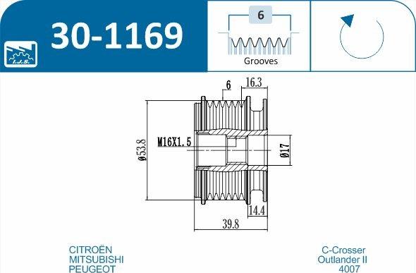IJS GROUP 30-1169 - Шкив генератора autocars.com.ua