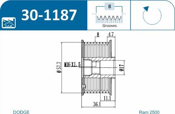 IJS GROUP 30-1187 - Шкив генератора, муфта autodnr.net