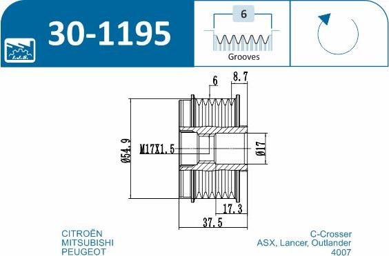 IJS GROUP 30-1195 - Ремінний шків, генератор autocars.com.ua