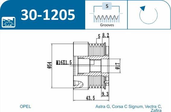 IJS GROUP 30-1205 - Шкив генератора, муфта autodnr.net