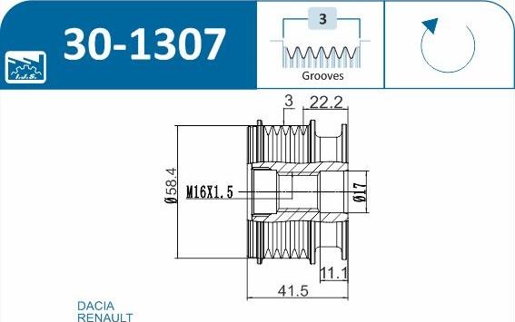 IJS GROUP 30-1307 - Шкив генератора autocars.com.ua