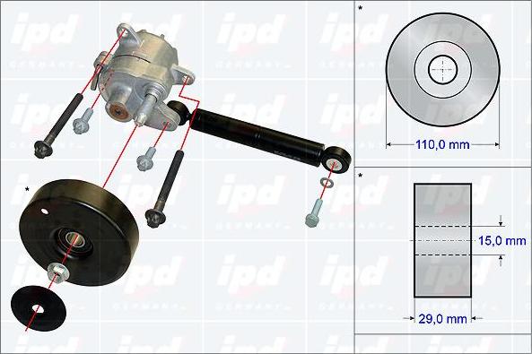 IPD 15-3861 - Ремонтный комплект, рычаг натяжки поликлинового ремня avtokuzovplus.com.ua
