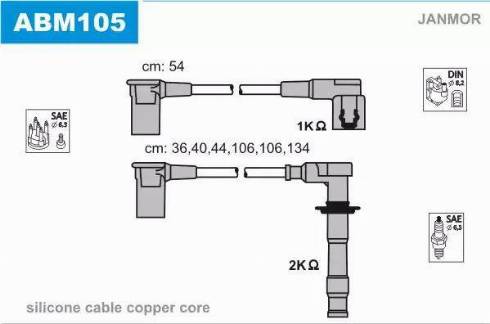 Janmor ABM105 - Комплект проводів запалювання autocars.com.ua