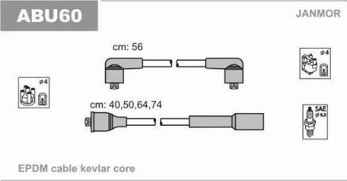 Janmor ABU60 - Провода в-в каучук Kevlar-L 56cm VW Golf III-IV 1.6 autocars.com.ua