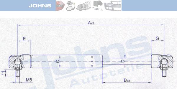 Johns 30 16 95-92 - Газова пружина, кришка багажник autocars.com.ua