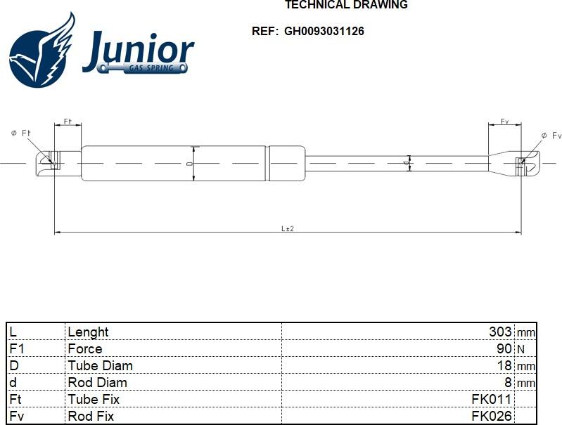 JUNIOR GH0093031126 - Газова пружина, заднє скло autocars.com.ua