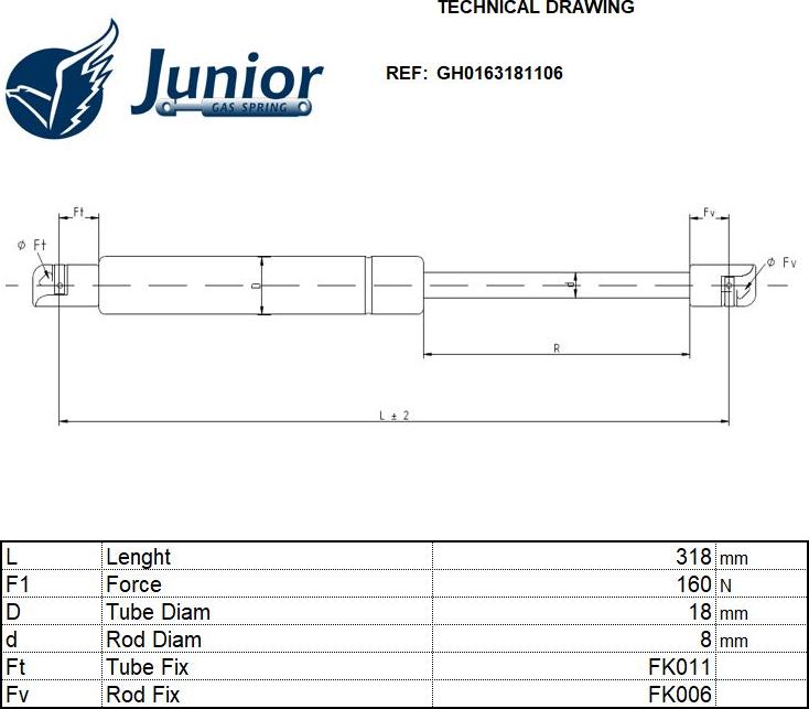 JUNIOR GH0163181106 - Газова пружина, заднє скло autocars.com.ua