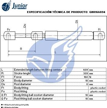 JUNIOR GH0166094 - Газова пружина, капот autocars.com.ua