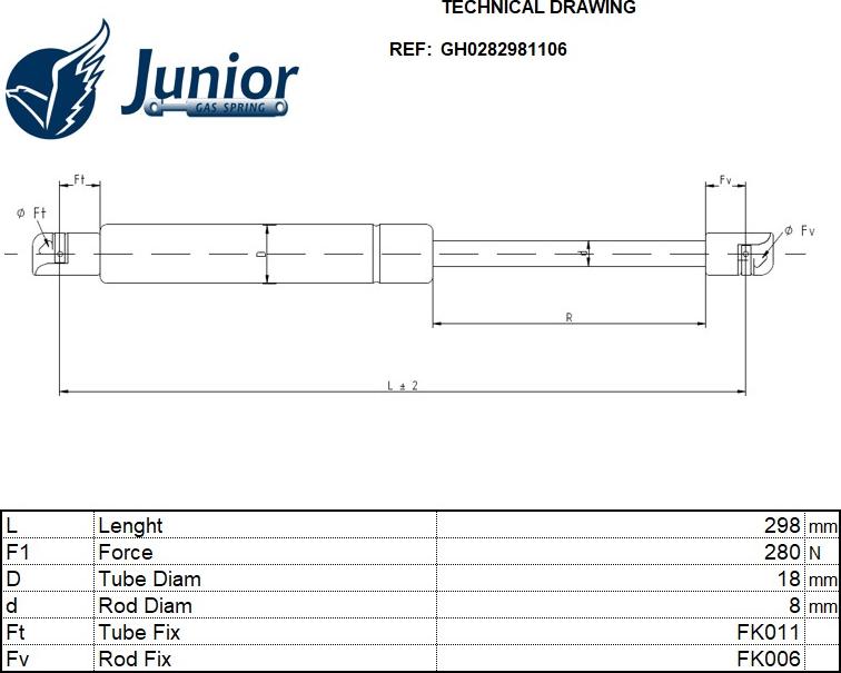 JUNIOR GH0282981106 - Газова пружина, кришка багажник autocars.com.ua