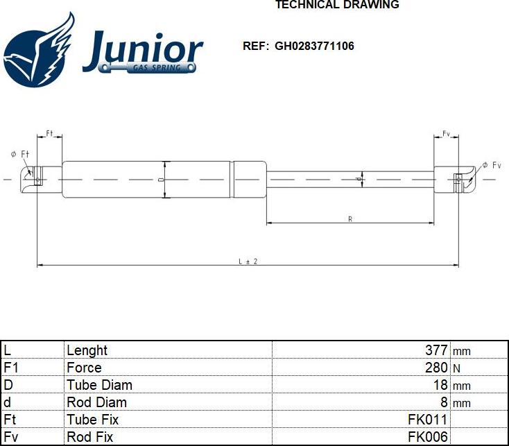 JUNIOR GH0283771106 - Газова пружина, капот autocars.com.ua