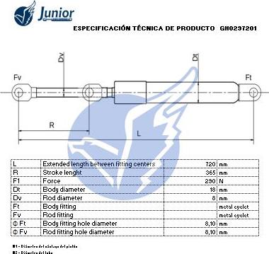 JUNIOR GH0297201 - Газова пружина, капот autocars.com.ua