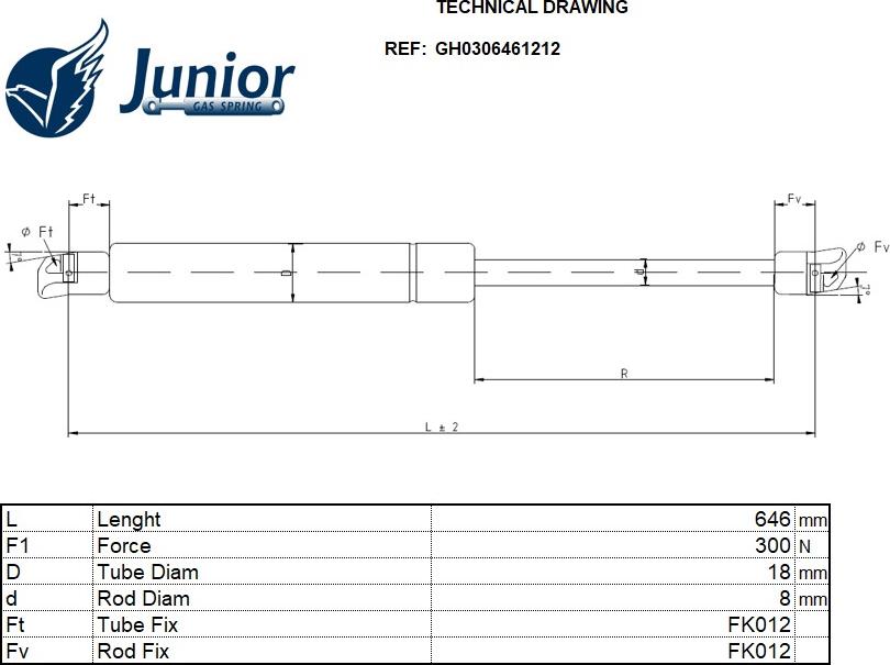 JUNIOR GH0306461212 - Газова пружина, кришка багажник autocars.com.ua