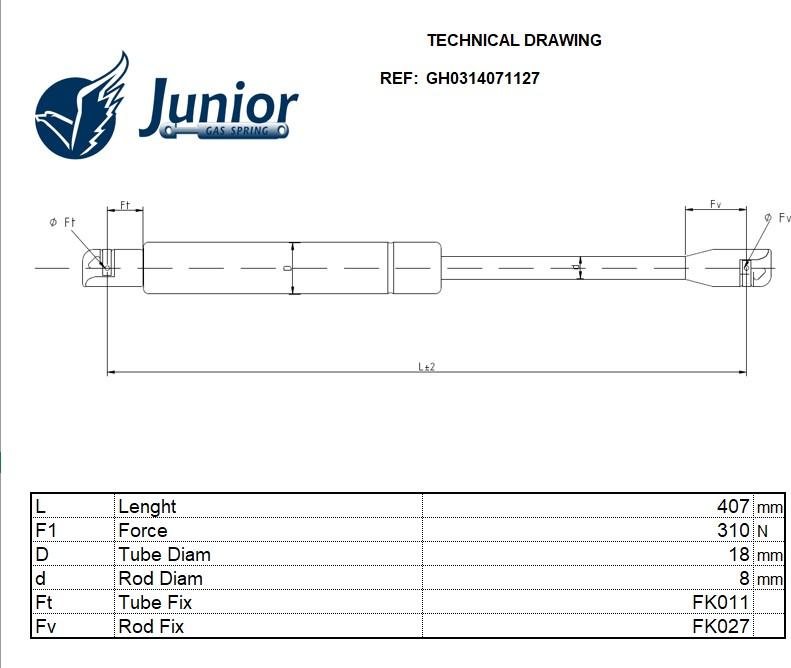 JUNIOR GH0314071127 - Газова пружина, кришка багажник autocars.com.ua