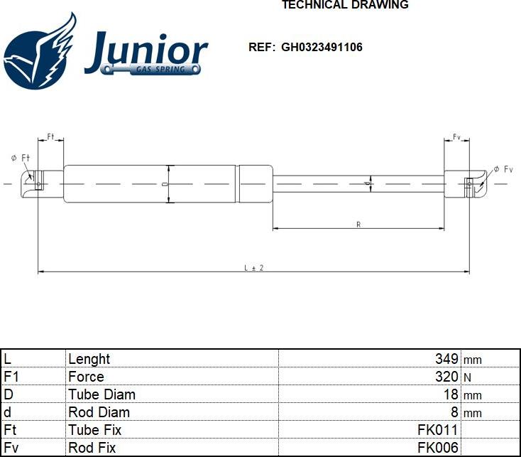 JUNIOR GH0323491106 - Газова пружина, кришка багажник autocars.com.ua