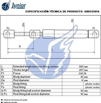 JUNIOR GH0335071227 - Газова пружина, кришка багажник autocars.com.ua