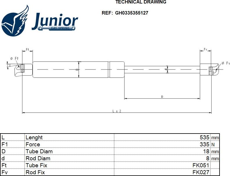 JUNIOR GH0335355127 - Газова пружина, кришка багажник autocars.com.ua