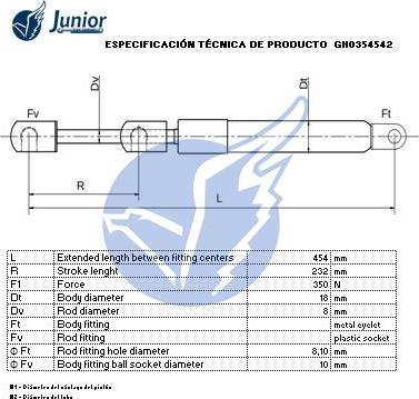 JUNIOR GH0354542 - Газова пружина, кришка багажник autocars.com.ua