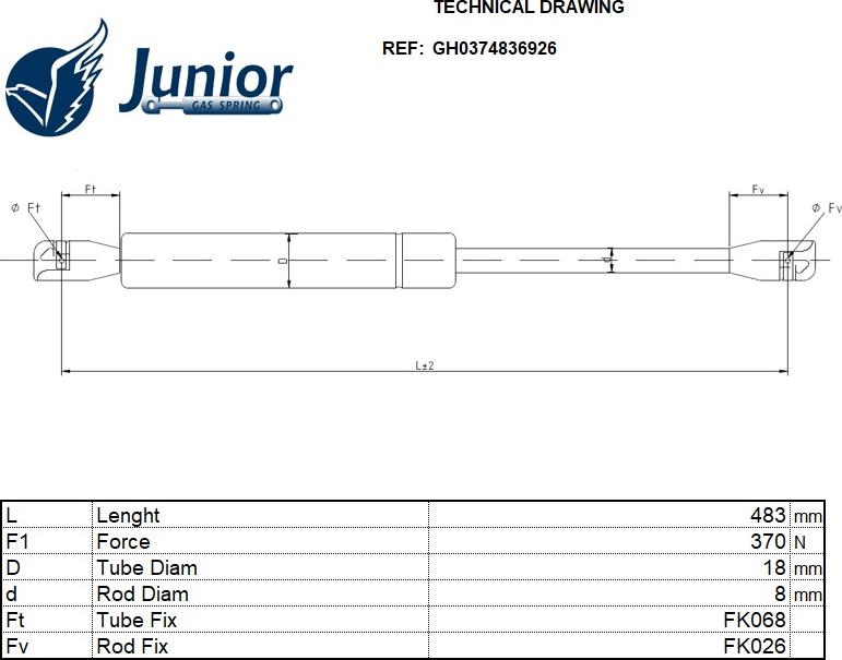 JUNIOR GH0374836926 - Газова пружина, кришка багажник autocars.com.ua