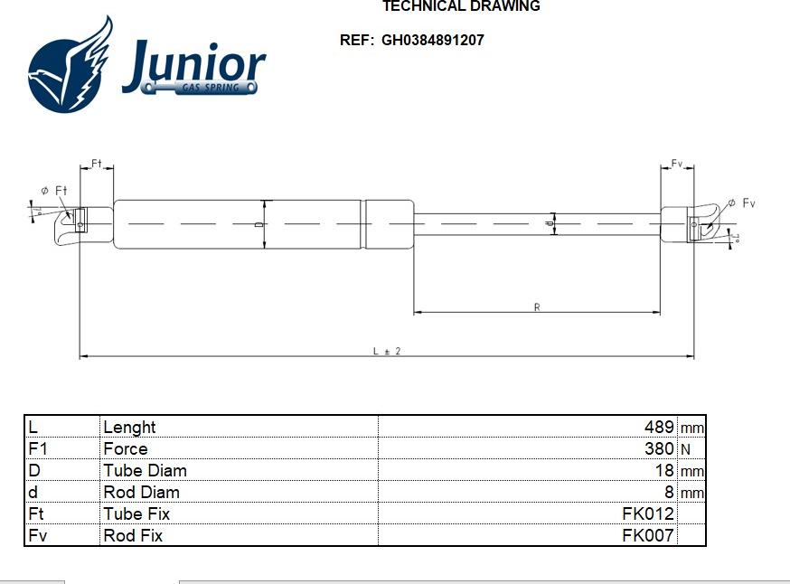 JUNIOR GH0384891207 - Газова пружина, кришка багажник autocars.com.ua