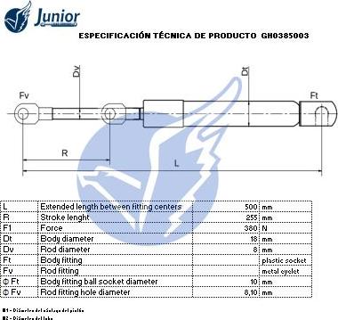 JUNIOR GH0385003 - Газовая пружина, упор autodnr.net