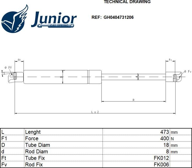 JUNIOR GH0404731206 - Газова пружина, кришка багажник autocars.com.ua