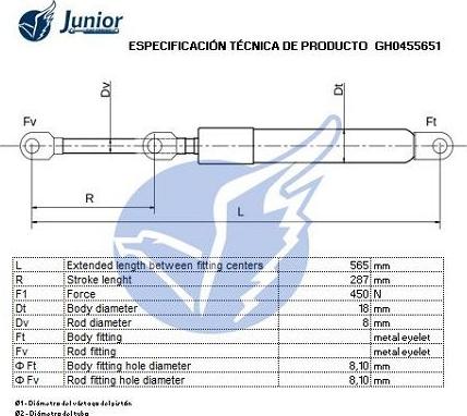 JUNIOR GH0455651 - Газова пружина, кришка багажник autocars.com.ua