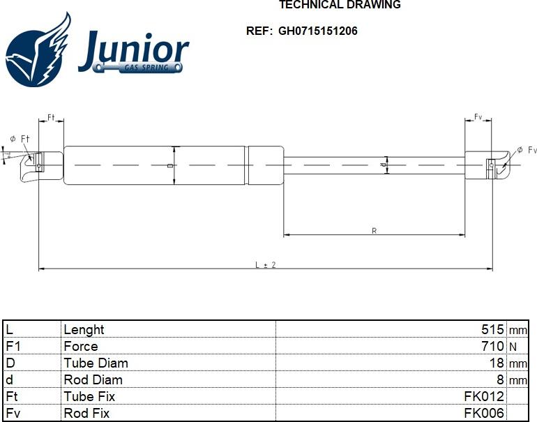 JUNIOR GH0715151206 - Газова пружина, кришка багажник autocars.com.ua