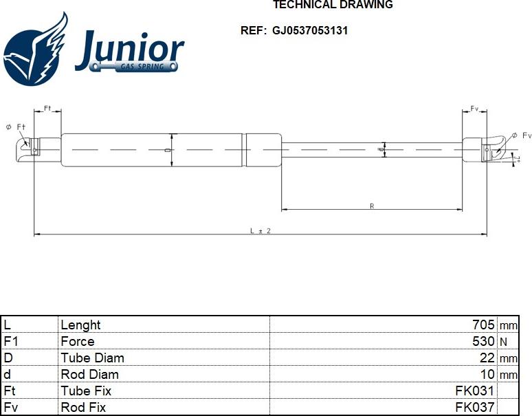 JUNIOR GJ0537053131 - Газова пружина, кришка багажник autocars.com.ua