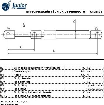 JUNIOR GJ0667003131 - Газова пружина, кришка багажник autocars.com.ua