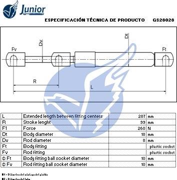 JUNIOR GS28028 - Газова пружина, капот autocars.com.ua