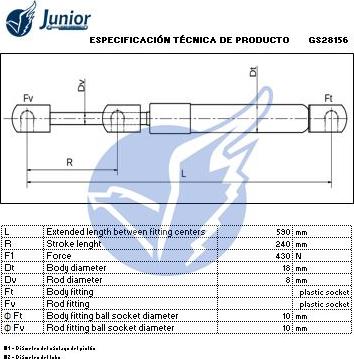 JUNIOR GS28156 - Газова пружина, кришка багажник autocars.com.ua