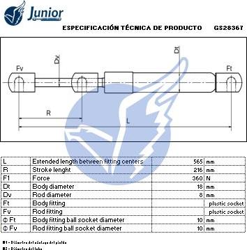 JUNIOR GS28367 - Газова пружина, кришка багажник autocars.com.ua