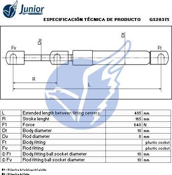 JUNIOR GS28375 - Газова пружина, кришка багажник autocars.com.ua