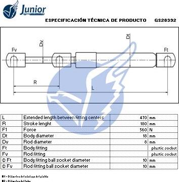 JUNIOR GS28392 - Газова пружина, кришка багажник autocars.com.ua