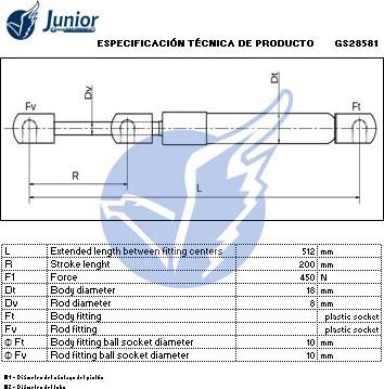 JUNIOR GS28581 - Газова пружина, кришка багажник autocars.com.ua