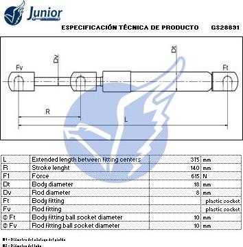 JUNIOR GS28891 - Газова пружина, кришка багажник autocars.com.ua